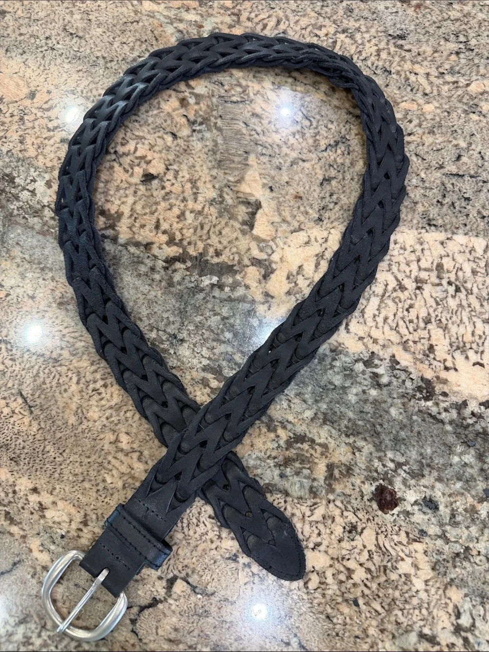 Men's or Women’s Black Braided Leather Belt - Classic Woven Style